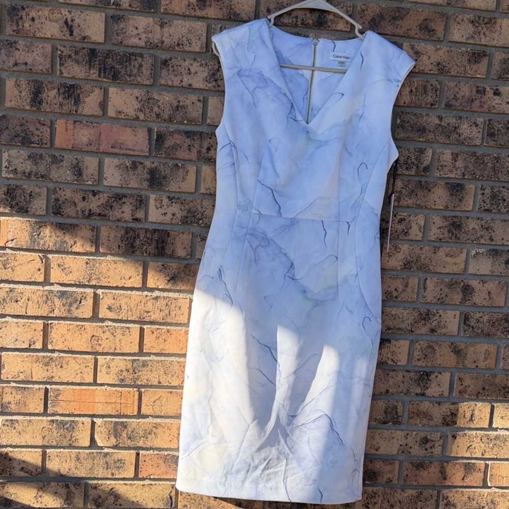 Calvin Klein Light Blue Printed Sheath Dress